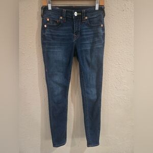 True Religion Women's Jennie Mid Rise Curvy Skinny Jeans, Blue Size 27